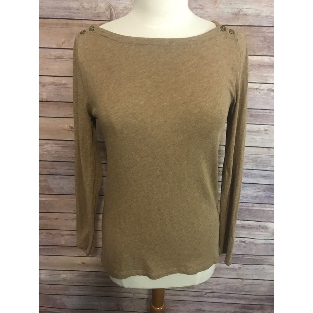 J.crew tan painter Button boatneck t-shirt